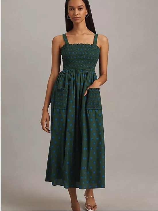 Anthropologie Dresses & Skirts - Anthropologie Pinnacle by Shruti Sancheti Smocked A-Line Midi Dress Pockets M